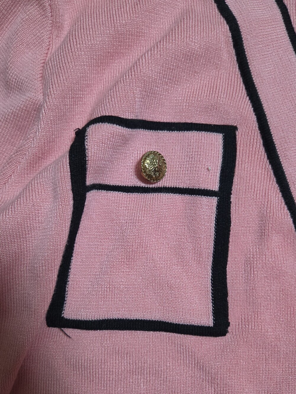 Vintage Inspired Pink Contrast Trim Gold Button Cardigan Sweater Preppy Chic M - Picture 4 of 5